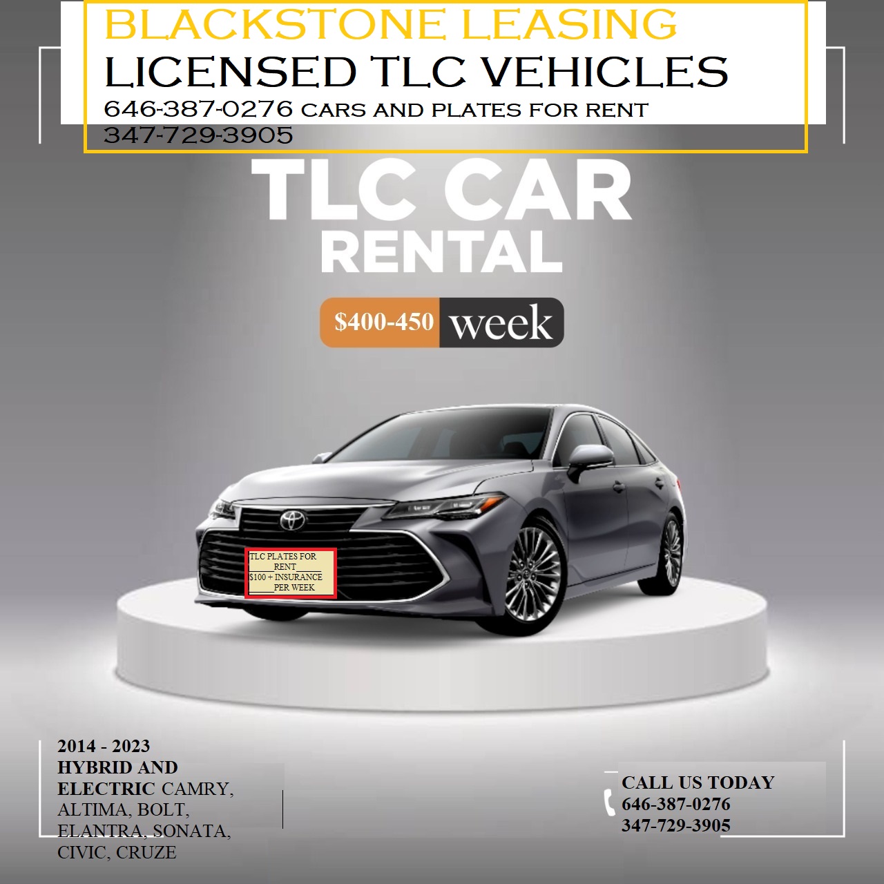 Uber TLC - Hybrid and EV Cars for Rent: Toyota Camry, and More